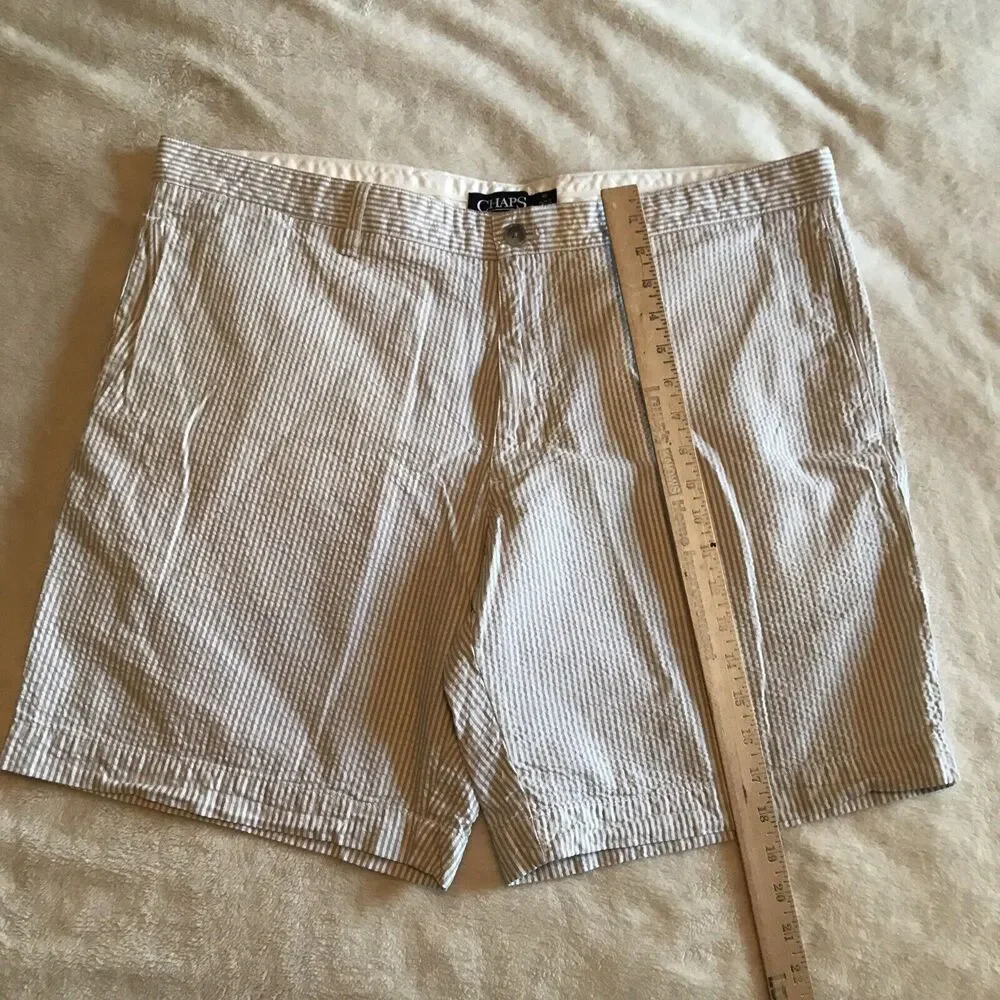 Chaps Seersucker Shorts Size 40 Beige White Striped Golf Men's 8” Inseam EUC